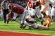 TUSCALOOSA, AL - OCTOBER 26: Kenyan Drake #17 of the Alabama Crimson Tide fumbles the ball as he is tackled by Byron Moore #3 of the Tennessee Volunteers at Bryant-Denny Stadium on October 26, 2013 in Tuscaloosa, Alabama. (Photo by Kevin C. Cox/Getty Im