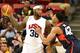 LAS VEGAS, NV - AUGUST 01: DeMarcus Cousins #36 of the 2014 USA Basketball Men's National Team is guarded by Anthony Davis #42 of the 2014 USA Basketball Men's National Team during a USA Basketball showcase at the Thomas & Mack Center on August 1, 2014 i
