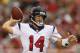 GLENDALE, AZ - AUGUST 09: Quarterback Ryan Fitzpatrick #14 of the Houston Texans drops back to pass during the preseason NFL game against the Arizona Cardinals at the University of Phoenix Stadium on August 9, 2014 in Glendale, Arizona. (Photo by Christ