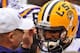 LSU head coach Les Miles (left) and QB Anthony Jennings