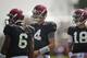 Blake Sims (6), Jake Coker (14) and Cooper Bateman (18) at a summer Alabama practice.