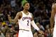CLEVELAND, OH - DECEMBER 26: Kyrie Irving #2 of the Cleveland Cavaliers celebrates after a basket against the Atlanta Hawks in the second quarter at Quicken Loans Arena on December 26, 2013 in Cleveland, Ohio. NOTE TO USER: User expressly acknowledges an