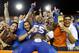 Darious Cummings celebrates after a Florida win over Arkansas.
