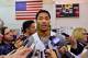 EAST RUTHERFORD, NJ - AUGUST 19: Derrick Rose of the USA Basketball Men's National Team talks to the media during practice on August 19, 2014 at the PNY Center in East Rutherford, New Jersey. NOTE TO USER: User expressly acknowledges and agrees that, by d