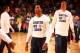CHICAGO, IL - AUGUST 16: Derrick Rose #6 of the USA Basketball Men's National Team wears a shirt to support Paul George prior to playing in a game against the Brazil Basketball Men's National Team on August 16, 2014 at the United Center in Chicago, Illino