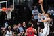 May 4, 2013; Brooklyn, NY, USA; Brooklyn Nets center Brook Lopez (11) puts up a shot over Chicago Bulls center Joakim Noah (13) during the first half in game seven of the first round of the 2013 NBA Playoffs at the Barclays Center. Mandatory Credit: Joe C