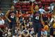Aug 1, 2014; Las Vegas, NV, USA; USA Team Blue Derrick Rose (41) calls a play while dribbling the ball during the USA Basketball Showcase atThomas & Mack Center. Trailing the play is center Anthony Davis (42). Mandatory Credit: Stephen R. Sylvanie-USA TOD