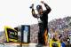 BROOKLYN, MI - AUGUST 17: Jeff Gordon, driver of the #24 Axalta Chevrolet, celebrates in Victory Lane after winning the NASCAR Sprint Cup Series Pure Michigan 400 at Michigan International Speedway on August 17, 2014 in Brooklyn, Michigan. (Photo by Jar