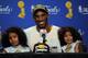 LOS ANGELES, CA - JUNE 17: Kobe Bryant #24 of the Los Angeles Lakers speaks during the post game news conference with daughters Natalia and Gianna Bryant as he celebrates after the Lakers defeated the Boston Celtics 83-79 in Game Seven of the 2010 NBA Fi