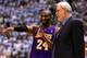 SALT LAKE CITY - MAY 09: Kobe Bryant #24 of the Los Angeles Lakers talks with Head Coach Phil Jackson against the Utah Jazz in Game Three of the Western Conference Semifinals during the 2008 NBA Playoffs on May 9, 2008 at Energy Solutions Arena in Salt L