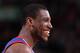 PORTLAND, OR - JANUARY 4: Thaddeus Young #21 of the Philadelphia 76ers smiles against the Portland Trail Blazers on January 4, 2014 at the Moda Center Arena in Portland, Oregon. NOTE TO USER: User expressly acknowledges and agrees that, by downloading an