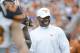 Apr 19, 2014; Austin, TX, USA; Texas Longhorns head coach Charlie Strong reacts during the Spring Game at Texas Memorial Stadium. Mandatory Credit: Brendan Maloney-USA TODAY Sports