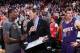 PORTLAND, OR - APRIL 4: Jeff Hornacek of the Phoenix Suns speaks with Eric Bledsoe #2 before the game against the Portland Trail Blazers on April 4, 2014 at the Moda Center Arena in Portland, Oregon. NOTE TO USER: User expressly acknowledges and agrees t