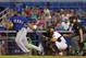MIAMI, FL - AUGUST 20: Adrian Beltre #29 of the Texas Rangers hits during a game against the Miami Marlins at Marlins Park on August 20, 2014 in Miami, Florida. (Photo by Mike Ehrmann/Getty Images)