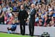 BIRMINGHAM, ENGLAND - AUGUST 23: Manager Paul Lambert (L) of Aston Villa gives instructions with Alan Pardew, manager of Newcastle United during the Barclays Premier League match between Aston Villa and Newcastle United at Villa Park on August 23, 2014 in