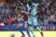 LONDON, ENGLAND - AUGUST 23: Marouane Chamakh (L) of Crystal Palace and Cheikhou Kouyate of West Ham in action during the Premiere League match between Crystal Palace and West Ham United at Selhurst Park on August 23, 2014 in London, England. (Photo by