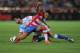GRANADA, SPAIN - AUGUST 23: Darwin Machis (R) of Granada CF battles for the ball against Pablo Insua of Deportivo La Coruna during the La liga match between Granada CF and RC Deportivo La Coruna at Estadio Nuevo Los Carmenes on August 23, 2014 in Granada