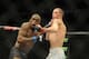 Aug 23, 2014; Tulsa, OK, USA; James Vick (red gloves) fights Valmir Lazaro (blue gloves) in a Lightweight Bout at BOK Center. Mandatory Credit: Mark D. Smith-USA TODAY Sports
