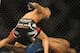 Aug 23, 2014; Tulsa, OK, USA; Francis Carmont (red gloves) fights Thales Leites (blue gloves) in a Middleweight Bout at BOK Center. Mandatory Credit: Mark D. Smith-USA TODAY Sports