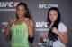 HONG KONG - AUGUST 20: Elizabeth Phillips and Milana Dudieva at a face offs event during the Macao UFC Fight Night Press Conference at the Four Season Hotel on August 20, 2014 in Hong Kong. (Photo by Anthony Kwan/Getty Images)