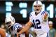 EAST RUTHERFORD, NJ - AUGUST 07: Quarterback Andrew Luck #12 of the Indianapolis Colts calls a play against the New York Jets in the first quarter during a preseason game at MetLife Stadium on August 7, 2014 in East Rutherford, New Jersey. (Photo by Ale