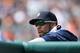 DETROIT, MI - AUGUST 17: David Price #14 of the Detroit Tigers watches the action from the dugout during the third inning of the game against the Seattle Mariners at Comerica Park on August 17, 2014 in Detroit, Michigan. The Mariners defeated the Tigers