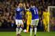 LIVERPOOL, ENGLAND - APRIL 16: Steven Naismith (L) of Everton celebrates scoring his side's first goal with team-mate Kevin Mirallas during the Barclays Premier League match between Everton and Crystal Palace at Goodison Park on April 16, 2014 in Liverpo
