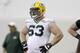 GREEN BAY, WI - MAY 16: Corey Linsley #63 of the Green Bay Packers runs through drills during rookie mini camp at Don Hudson Center on May 16, 2014 in Green Bay, Wisconsin. (Photo by Mike McGinnis/Getty Images)