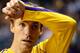 LAS VEGAS, NV - OCTOBER 10: Steve Nash #10 of the Los Angeles Lakers wipes his brow during warmups before a preseason game against the Sacramento Kings at the MGM Grand Garden Arena on October 10, 2013 in Las Vegas, Nevada. Sacramento won 104-86. NOTE TO