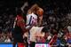 Aug 22, 2014; New York, NY, USA; Puerto Rico forward Alexander Franklin (6) is fouled by United States guard James Harden (13) during the third quarter of a game at Madison Square Garden. Mandatory Credit: Brad Penner-USA TODAY Sports