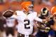 CLEVELAND, OH - AUGUST 23: Johnny Manziel #2 of the Cleveland Browns throws a pass during the fourth quarter against the St. Louis Rams at FirstEnergy Stadium on August 23, 2014 in Cleveland, Ohio. St. Louis Rams won the game 33-14. (Photo by Joe Robbin