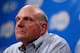 LOS ANGELES, CA - AUGUST 18: New owner of the Los Angeles Clippers Steve Ballmer addresses the media after being introduced for the first time during Los Angeles Clippers Fan Festival at Staples Center on August 18, 2014 in Los Angeles, California. (Pho