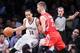 Livingston demonstrating his post game against Chandler Parsons and the Houston Rockets.