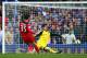 LONDON, ENGLAND - AUGUST 23: Thibaut Courtois of Chelsea saves from David Nugent of Leicester City during the Barclays Premier League match between Chelsea and Leicester City at Stamford Bridge on August 23, 2014 in London, England. (Photo by Paul Gilham
