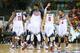 LAS PALMAS, GRAN CANARIA, SPAIN - AUGUST 26: Anthony Davis of the USA Basketball Men's National Team high fives his teammates during the game against the Slovenia Basketball Men's National Team on August 26, 2014 at Gran Canaria Arena in Las Palmas, Gran