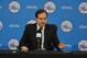 PHILADELPHIA, PA - JUNE 27: Sam Hinkie, President of Basketball Operations and General Manager of the Philadelphia 76ers, speaks with the media during a press conference on June 27, 2014 at the Philadelphia College of Osteopathic Medicine in Philadelphia,