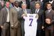 (From L to R) Former LSU quarterback Matt Flynn, defensive tackle Glenn Dorsey, President George W. Bush, head coach Les Miles and running back Jacob Hester.
