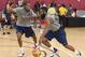 LAS VEGAS, NV - JULY 30: James Harden #32 (R) of the 2014 USA Basketball Men's National Team drives against Kevin Durant #52 of the 2014 USA Basketball Men's National Team during a practice session at the Mendenhall Center on July 30, 2014 in Las Vegas,