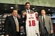 Jul 18, 2014; Chicago, IL, USA; Chicago Bulls head coach Tom Thibodeau (left) and general manager Gar Forman (right) pose for a photo with newly signed center Pau Gasol during a press conference at the United Center. Mandatory Credit: David Banks-USA TOD