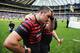 LONDON, ENGLAND - MAY 31: A dejected Brad Barritt of Saracens is consoled during the Aviva Premiership Final between Saracens and Northampton Saints at Twickenham Stadium on May 31, 2014 in London, England. (Photo by David Rogers/Getty Images)