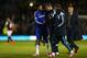 BURNLEY, ENGLAND - AUGUST 18: Diego Costa, Fernando Torres and Filipe Luis of Chelsea share a joke as Manager Jose Mourinho of Chelsea looks on after the Barclays Premier League match between Burnley and Chelsea at Turf Moor on August 18, 2014 in Burnley