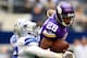ARLINGTON, TX - NOVEMBER 03: Running back Adrian Peterson #28 of the Minnesota Vikings carries the ball as outside linebacker Justin Durant #52 of the Dallas Cowboys defends during the game at Cowboys Stadium on November 3, 2013 in Arlington, Texas. (Ph
