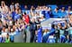 LONDON, ENGLAND - AUGUST 23: Manager Jose Mourinho of Chelsea celebrates the goal scored by Diego Costa during the Barclays Premier League match between Chelsea and Leicester City at Stamford Bridge on August 23, 2014 in London, England. (Photo by Jamie