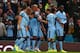 MANCHESTER, ENGLAND - AUGUST 25: Sergio Aguero of Manchester City celebrates scoring the third goal with his team-mates during the Barclays Premier League match between Manchester City and Liverpool at the Etihad Stadium on August 25, 2014 in Manchester,