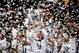 LISBON, PORTUGAL - MAY 24: Cristiano Ronaldo of Real Madrid lifts the Champions league trophy during the during the UEFA Champions League Final between Real Madrid and Atletico de Madrid at Estadio da Luz on May 24, 2014 in Lisbon, Portugal. (Photo by La