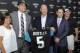 May 9, 2014; Jacksonville, FL, USA; Blake Bortles (Central Florida) poses with his mother Suzy Bortles, coach Gus Bradley, general manager David Caldwell and his father Rob Bortles after addressing the media at the Upper West Touchdown Club at EverBank Fi