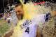 KANSAS CITY, MO - AUGUST 26: Alex Gordon #4 of the Kansas City Royals is doused with Gatorade by catcher Salvador Perez #13 after hitting a game-winning 2-run home run against the Minnesota Twins in the bottom of the 9th inning to win the game at Kauffma