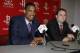 HOUSTON - JULY 8: Trevor Ariza speaks at a press conference after signing with the Houston Rockets as Rockets GM Daryl Morey looks on at the Toyota Center on July 8, 2009 in Houston, Texas. NOTE TO USER: User expressly acknowledges and agrees that, by do