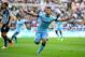 NEWCASTLE UPON TYNE, ENGLAND - AUGUST 17: Sergio Aguero of Manchester City celebrates after scoring his team's second goal during the Barclays Premier League match between Newcastle United and Manchester City at St James' Park on August 17, 2014 in Newca