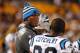 PITTSBURGH, PA - AUGUST 28: Cam Newton #1 of the Carolina Panthers talks to Jerricho Cotchery #82 on the sideline during the first quarter of a game against the Pittsburgh Steelers at Heinz Field on August 28, 2014 in Pittsburgh, Pennsylvania. (Photo by J